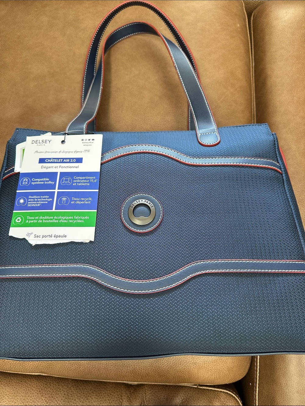 Delsey Blue Tote with Red Trim